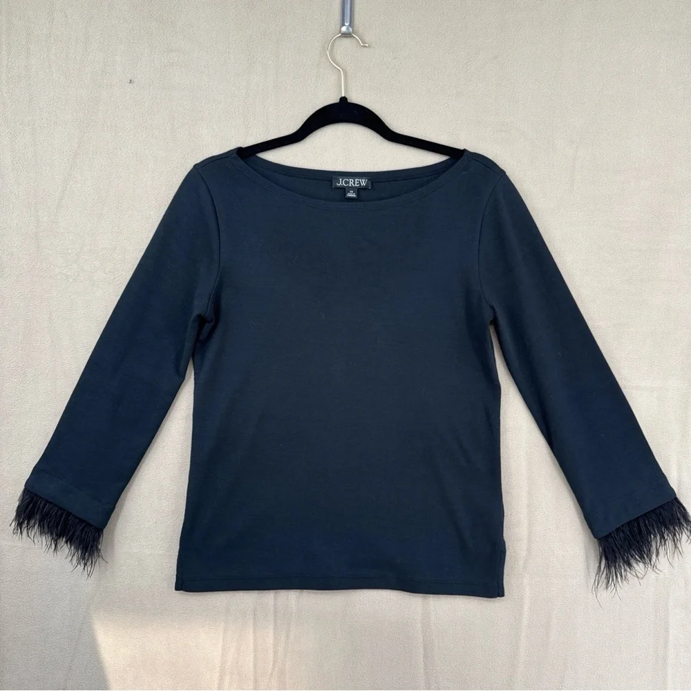 J. Crew Navy Feather Cuff Long Sleeve Top